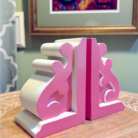 Set of Solid Wood Pink and White Bookends - Picture 9 of 17